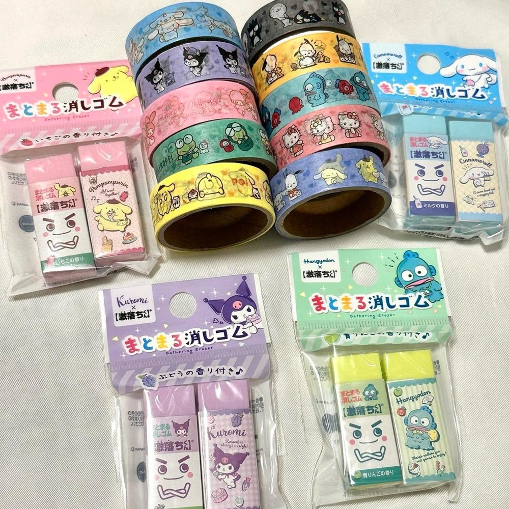 Sanrio hello kitty and friends masking tape and erasers